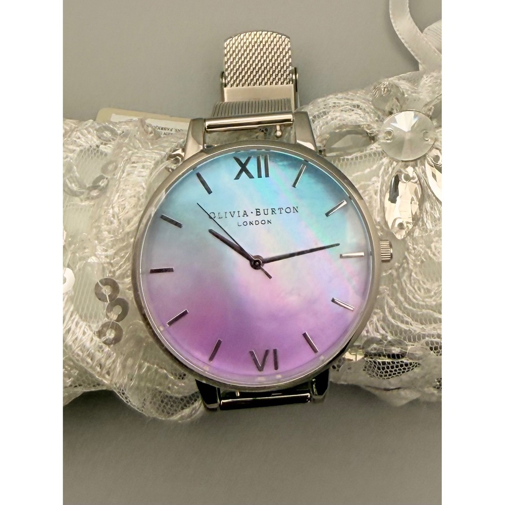 NWT Olivia Burton London Ombre Mother of Pearl Dial Mesh Watch Set OBGSET143